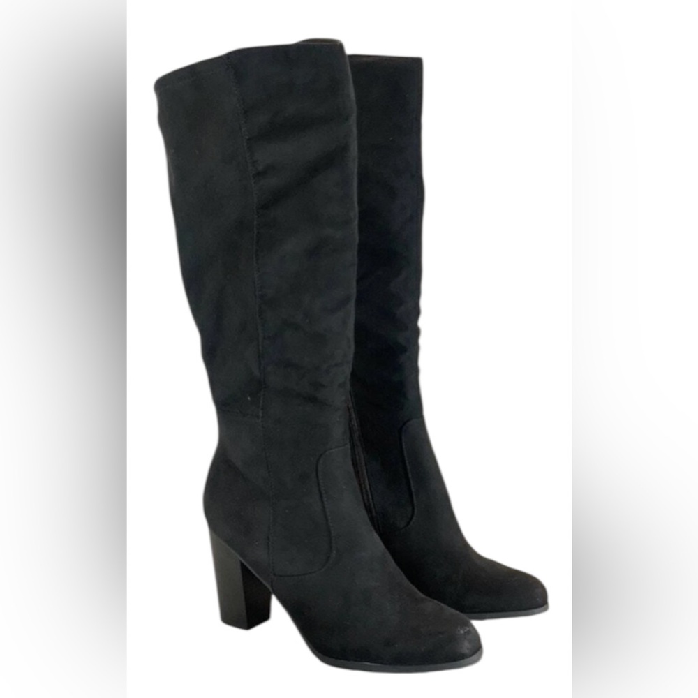 Style & Co. Addyy Wide-calf faux suede knee-high boots in black. 💕